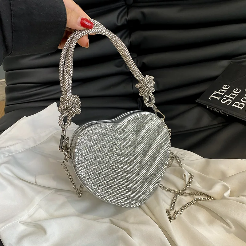Knoten Griff Strass Abend Clutch Tasche Luxus Designer Kristall Diamanten Handtasche Geldbörse niedlichen Liebe Herz Umhängetasche Mini – Detail 2