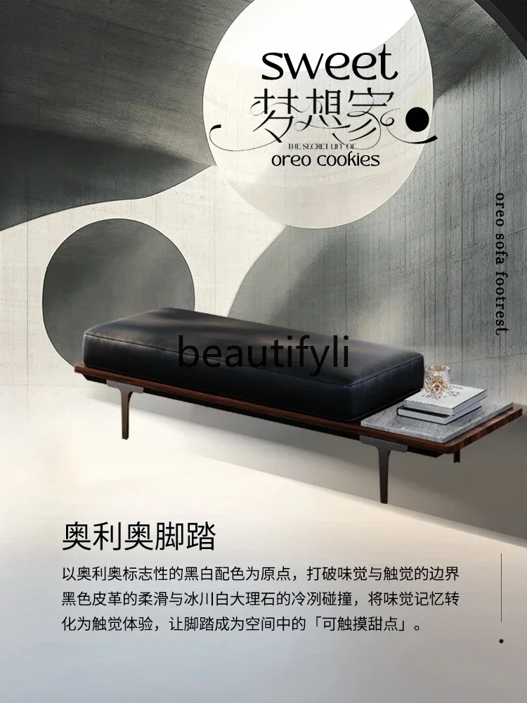 

D80 Foot pedal black end stool Italian high-end leather bed bedroom bench