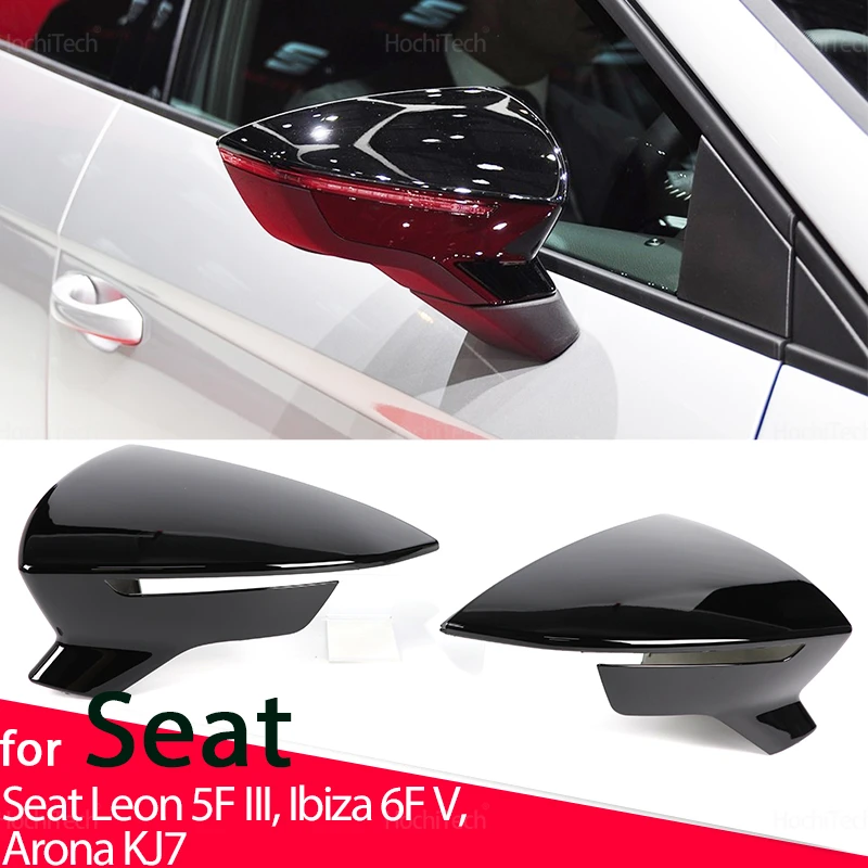 For Seat Leon Lion 5F III ST FR Cupra, Ibiza 6F V KJ1 , Arona KJ7 Bright Black Replacement style Carbon Fiber Mirror Covers