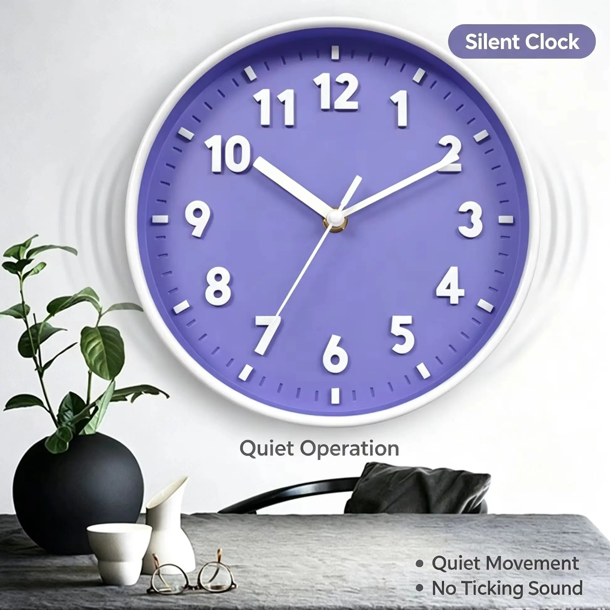 20cm Silent Wall Clock for Living Room, Non-Ticking Noiseless Round Clock with 7 Color Options, Modern Home Decor for Bedroom an