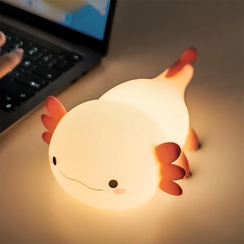 Leuke Axolotl-nachtlampje Siliconen kinderkamer Slaaplamp Touch Control Nachtlampjes USB oplaadbare tafellamp voor kinderen