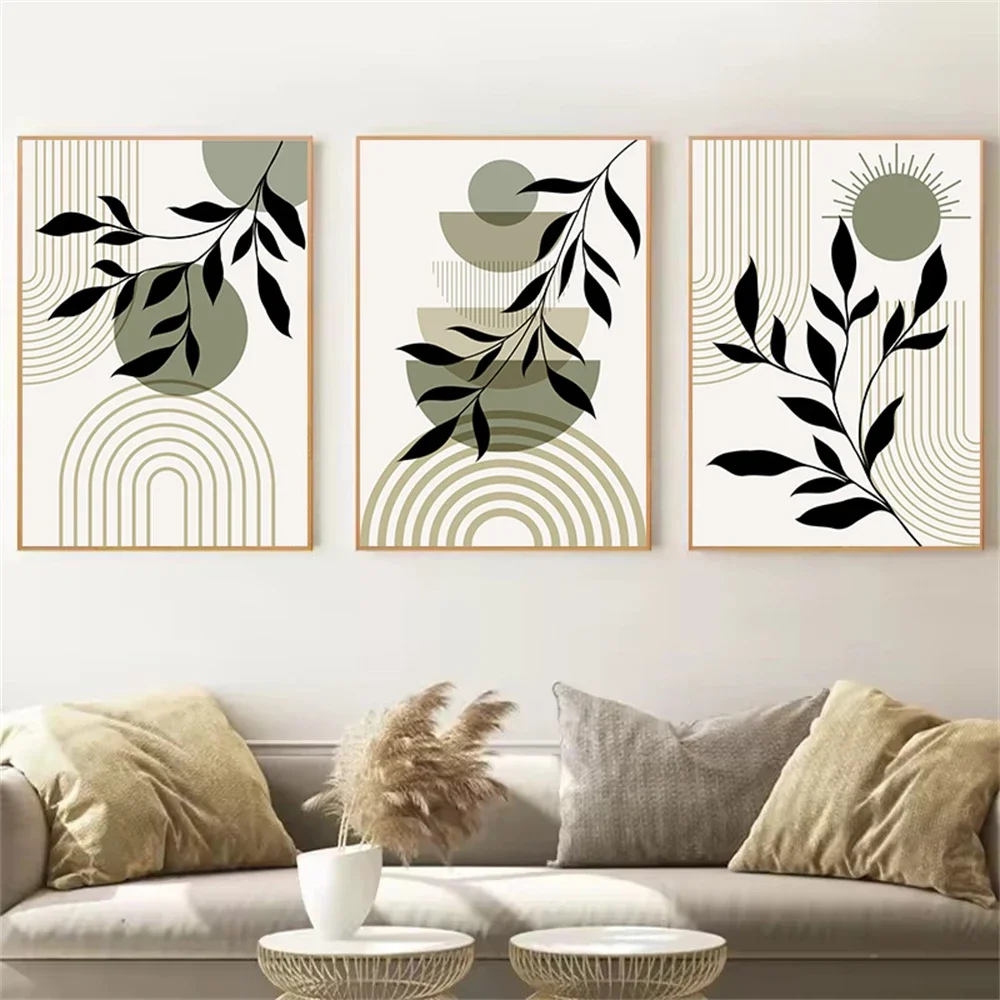 Modern Minimalist Leaves Geometry Lines Art Poster Canvas Painting Retro Bohemia Wall Art Print Picture Living Room Home Decor
