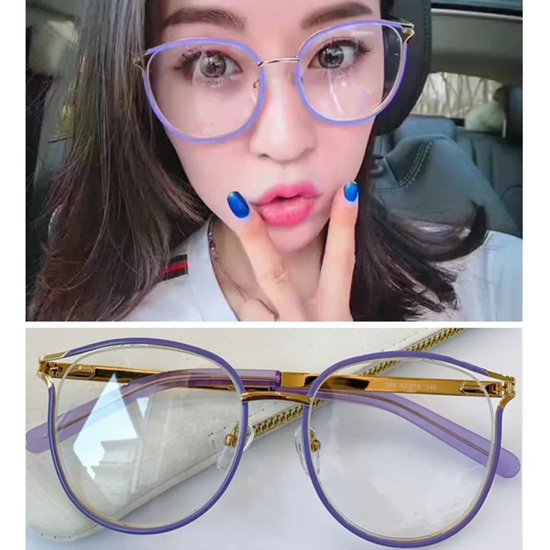 Fashion Women Big Cateye Frame for Glasses No Resin Lens126 Lovely Round Hollow Desig Prescription EyewearPlank Metal Fullrim