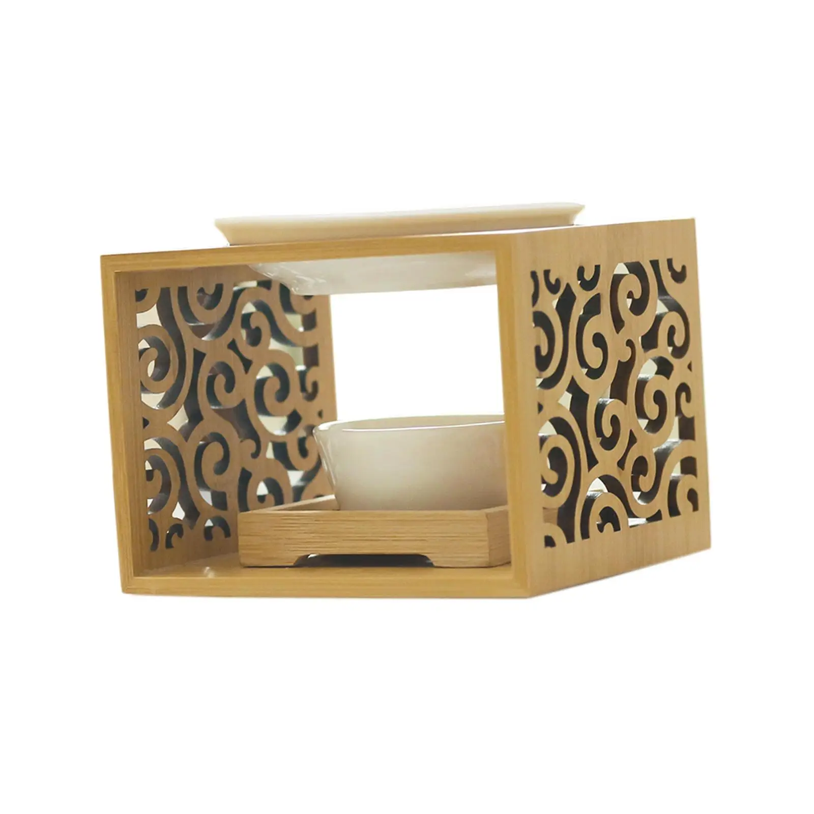 Ceramic Tealight Candle Holder Wooden Wax Warmer Essential Oil Burner for Balcony Patio Garden Home Ornament