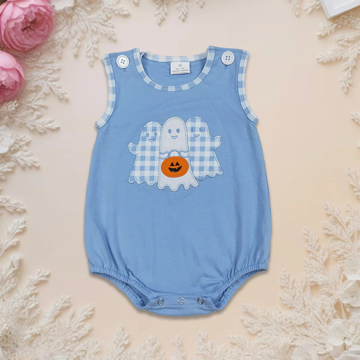 

Hot Sale Newborn Baby Boy Romper Sleeveless Embroidery Ghost Pumpkins Jumpsuit Toddler Infant Cute Halloween Romper Party Wear