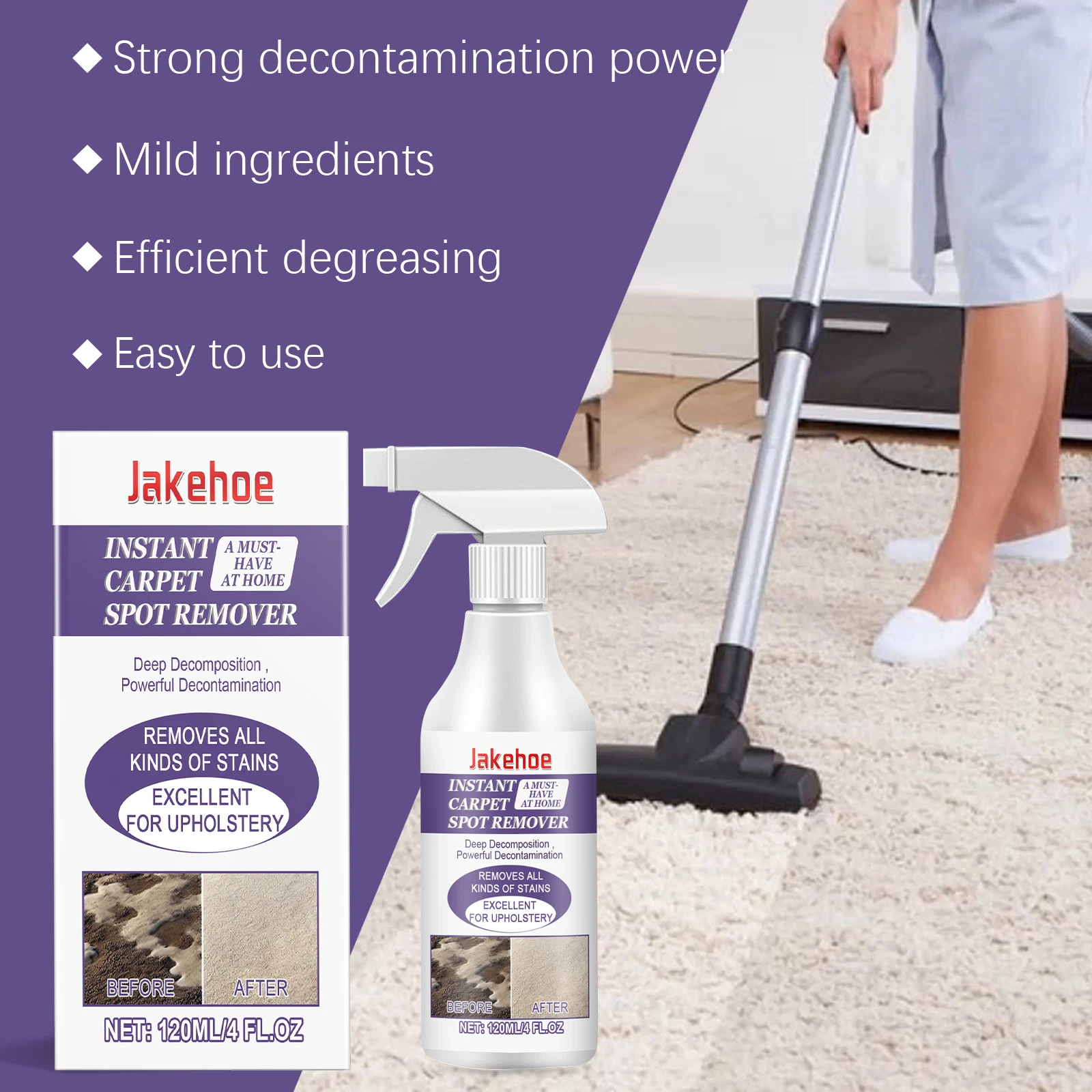 

Jakehoe Carpet Cleaner, Multi-Action Stain Cleaner Oil Stain Powerful Stain Cleaner Foam Cleaner