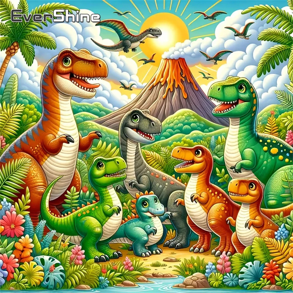 Evershine 5D DIY Diamond Painting Dinosaur Animal Picture Rhinestones Cartoon Dragon Diamond Mosaic Mountain Decor for Home