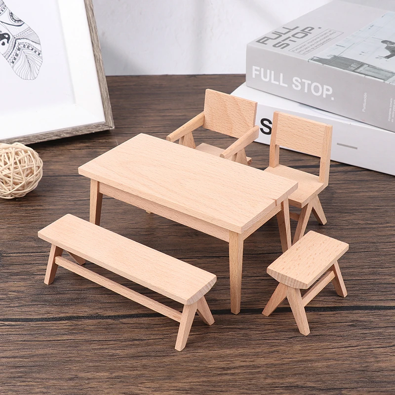 1:12 Dollhouse Miniature European Dining Table Chair Bench Armchair Model Furniture Accessories For Doll House Decor Kids Toys