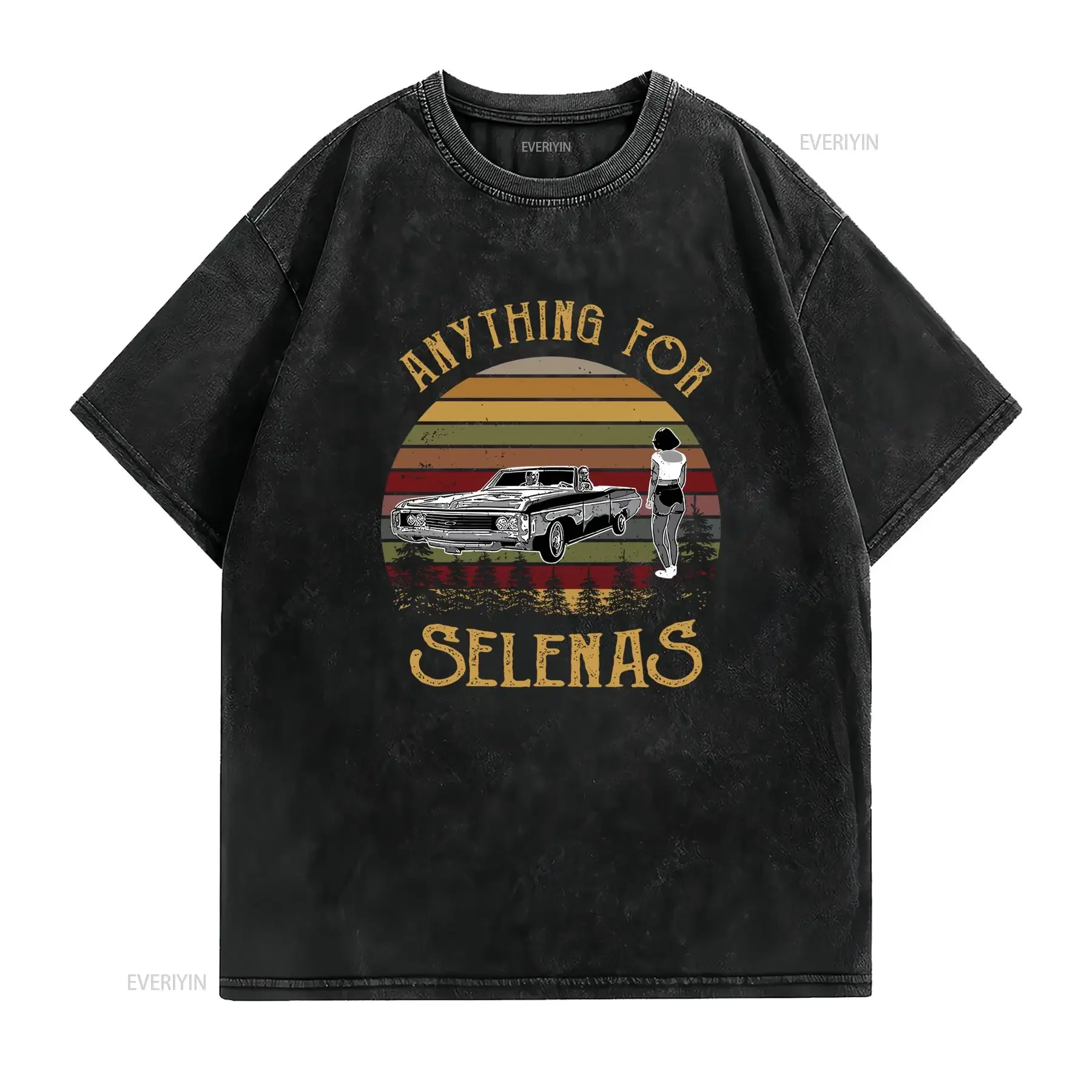 Vintage Retro Anything For Selenas Classic Lowrider Car Sunset Print Casual T Shirt vintage Washed streetwear Comfortable