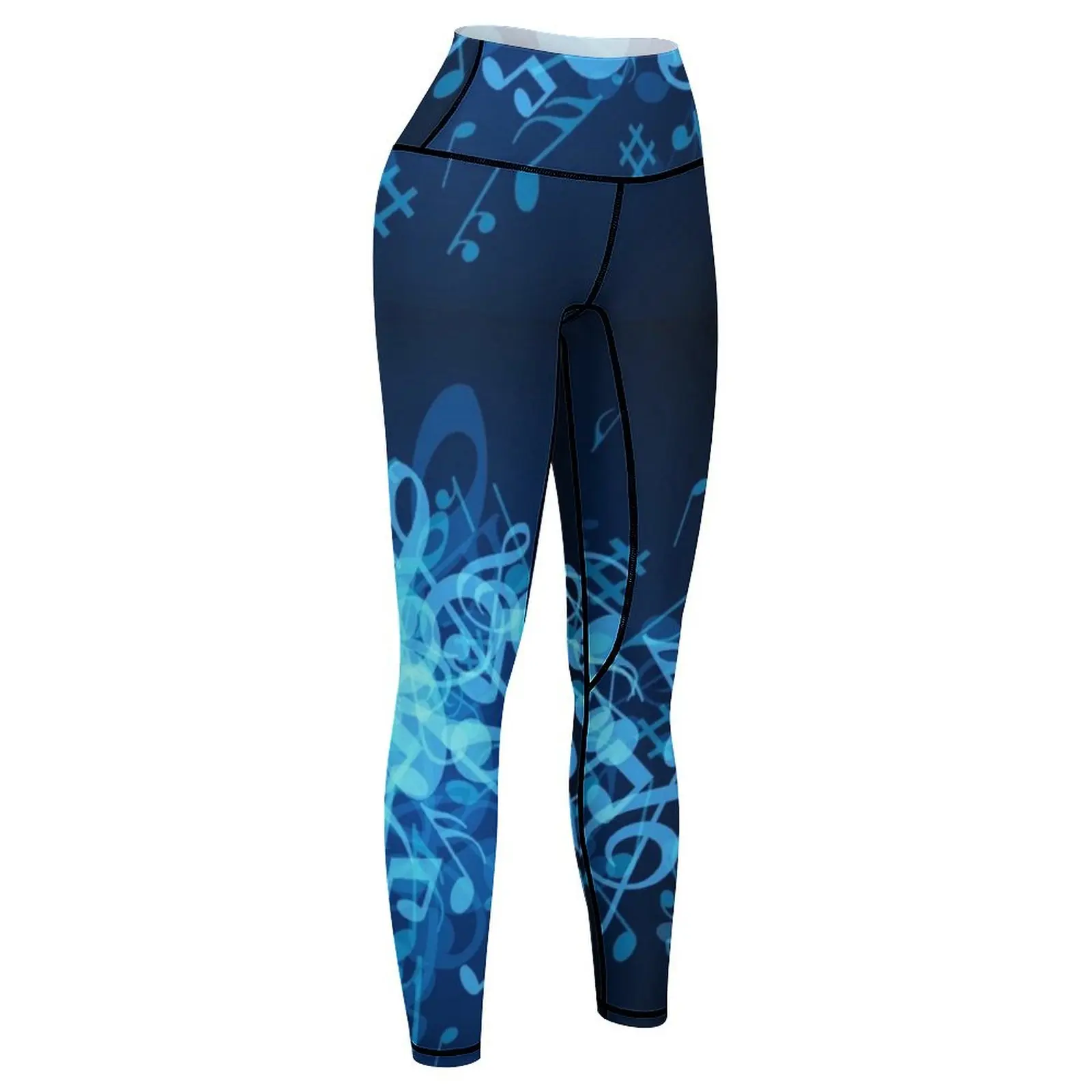 Blue Glow legging olahraga wanita, Legging fitness gym catatan musik, CELANA Jogger untuk perempuan