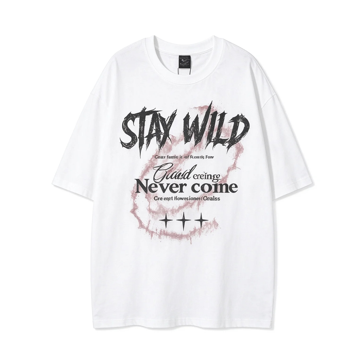 Vintage STAY WILD Letter Graphic Unisex Oversized Cotton T-shirt, Retro Gothic Text Summer Casual Streetwear Short Sleeve Tee