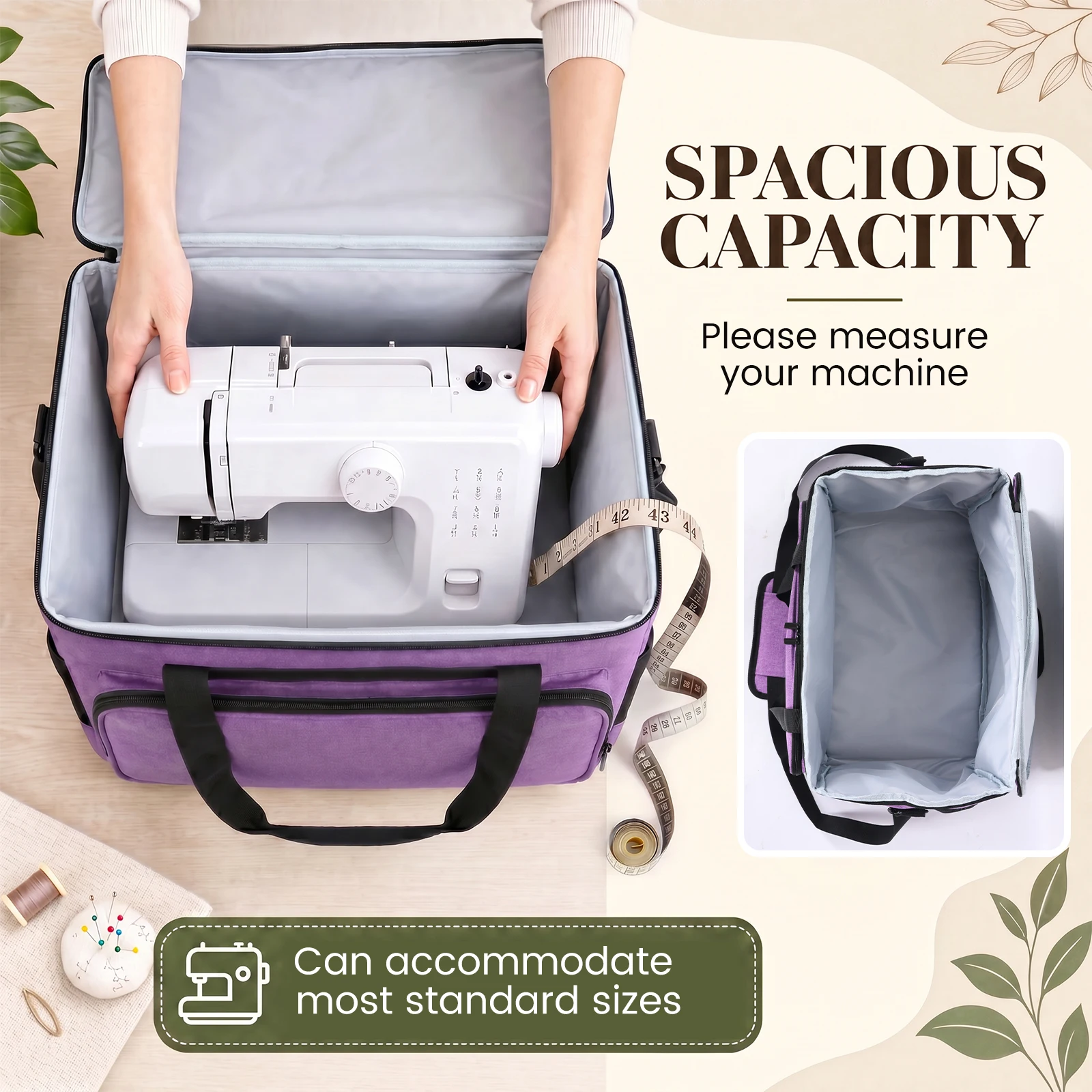 Sewing Machine Carrying Case Padded Storage Bag with Multiple Pockets Accessory Organizer Travel Tote