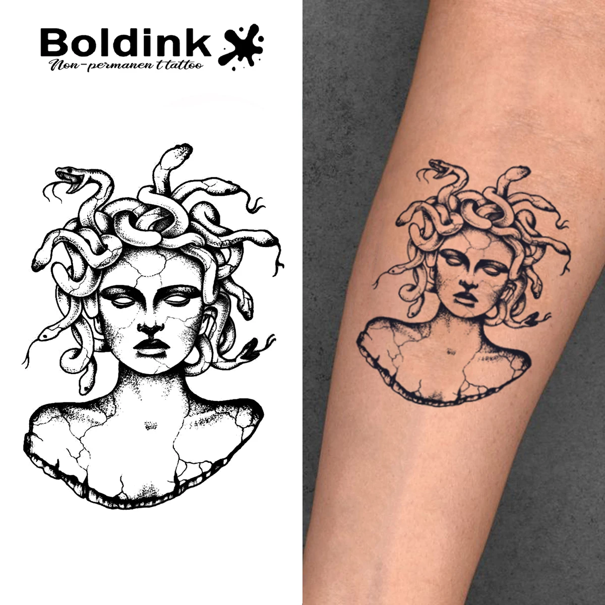Boldink-Tatouage temporaire imperméable semi-continu, autocollant magique, dure jusqu'à 15 jours, nouvelle technologie, regard de Medusa