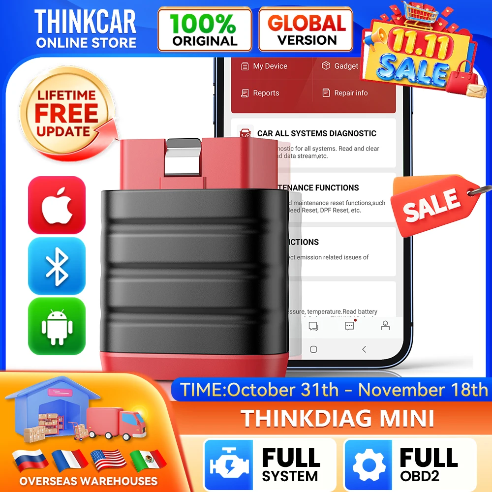 THINKCAR ThinkDiag Mini Automotive OBD2 Scanner Car Diagnostic Tools OBD Code Reader All System Diagnosis Lifetime Free Updater