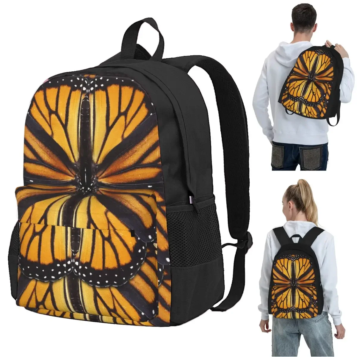 Monarch Butterfly Wing Orange Wings And Golden Backpack Student BookBag Kids School Bag Computer Shoulder Bags for Men Women