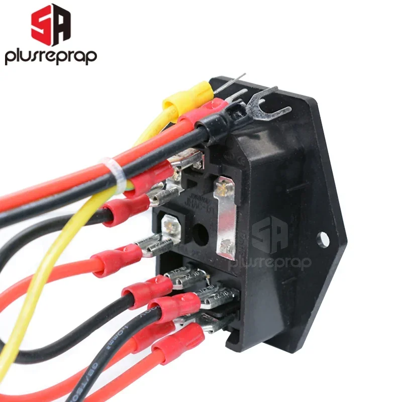 15A 250V 電源スイッチ AC 3ピン電源ソケット、赤色トリプルロッカースイッチ、銅製三脚、ヒューズ付き、3Dプリンター用