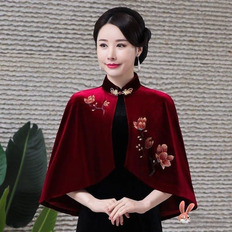 

Элегантная короткая бархатная куртка с вышитой накидкой для мамы на свадьбу, высококачественная верхняя одежда для бабушки в тон