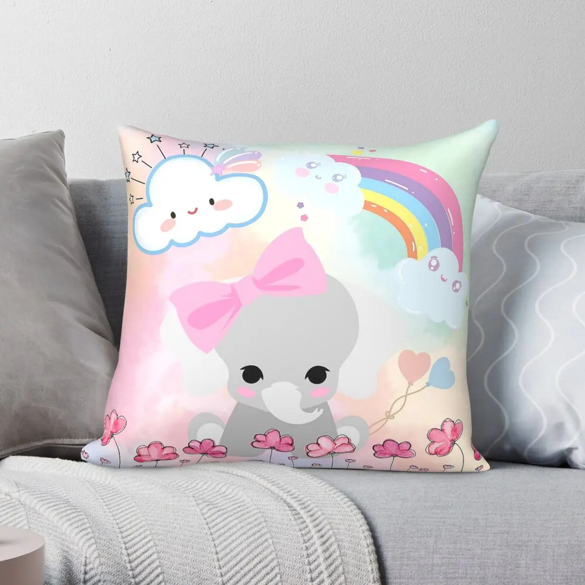 Elephant Dreams & Baby Beams Square Pillowcase Polyester Linen Velvet Printed Zip Decor Room Cushion Cover 45x45