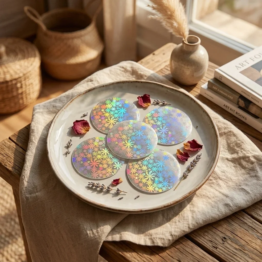 100PCS DIY Button Badge Films 58mm Laser Colored Daisy Star Snow Transparent Protective Cover for Badge Making
