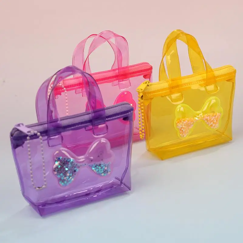 Waterproof Mini Bow Storage Bag Solid Color Coin Purse with Keychain Ideal for Travel Hiking Small Item Storage