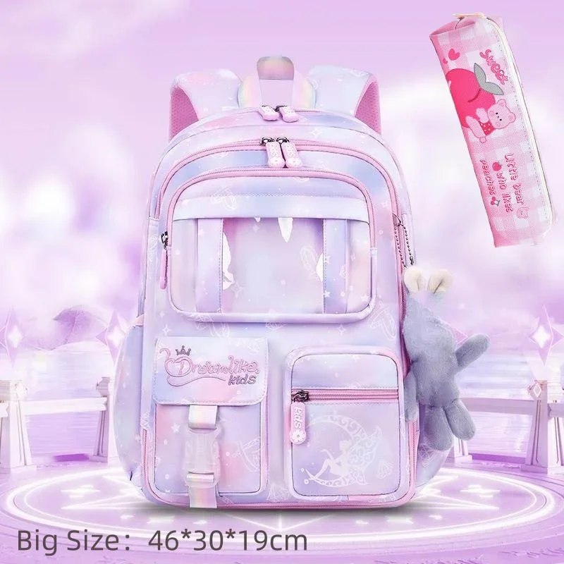 New Schoolbag Student Girls Children\'s Princess Refrigerator Door Backpack Spine Protector Shoulder Bags Cute Waterproof Rainbow