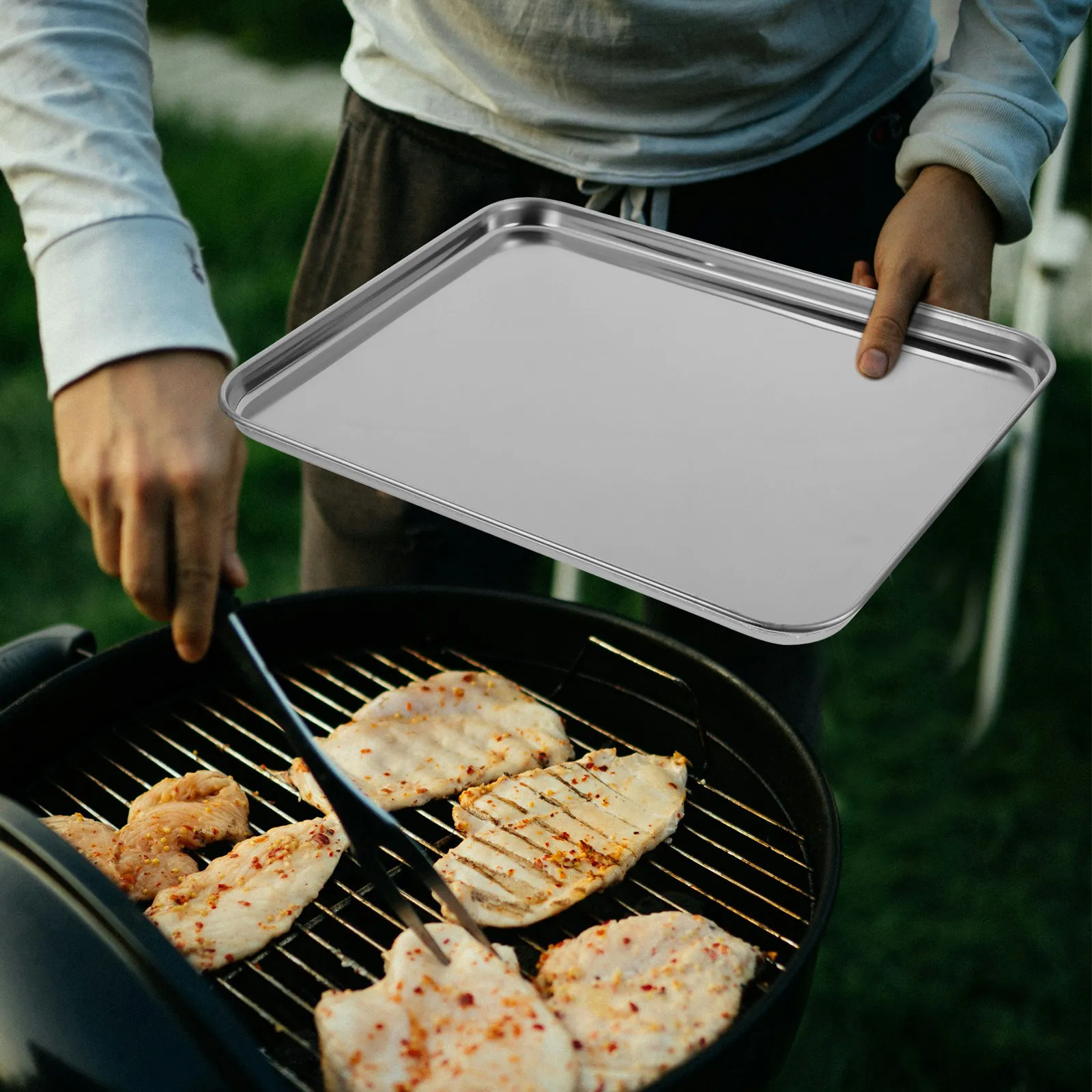 大型ステンレス製長方形平底グリルトレイ バーベキュープレート - Kitchen Baking Trays のレビューと価格