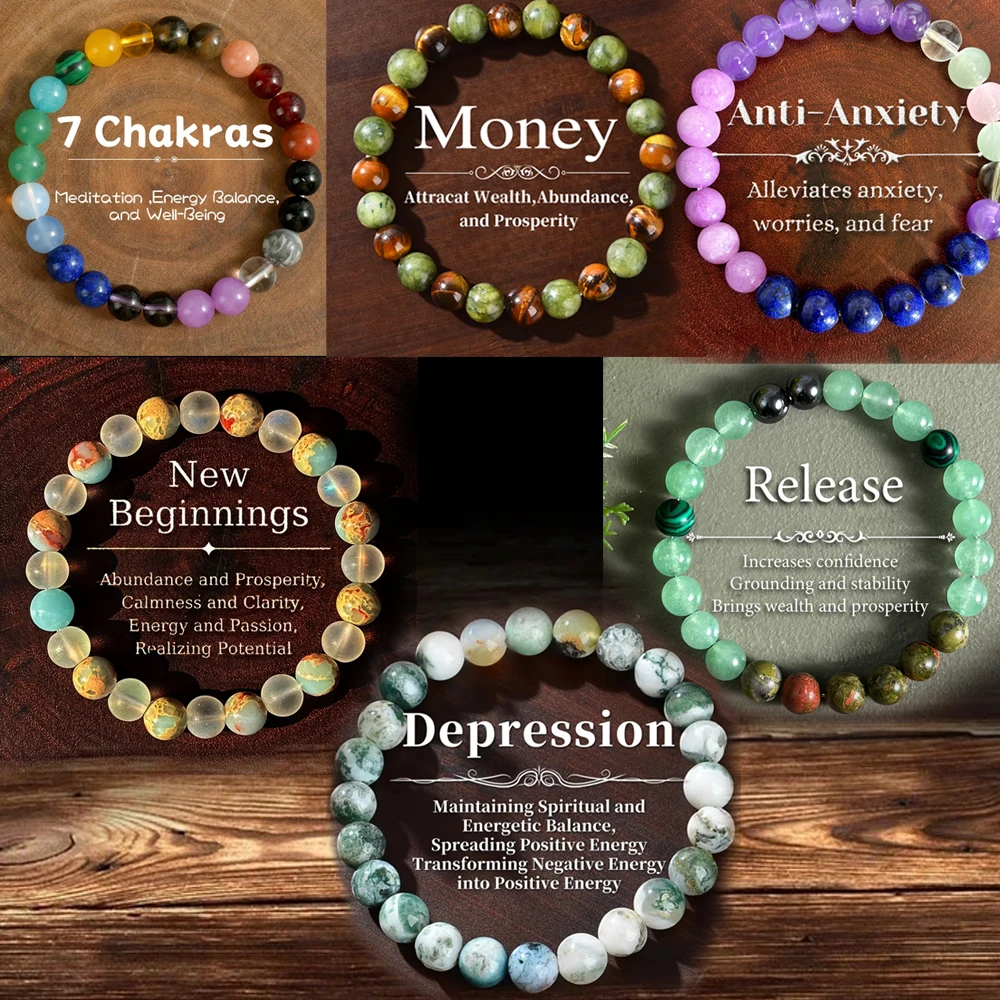 Natural Stone Symbolic Beaded Bracelet Women Men Anxiety Relief Protection Meditation Healing Spiritual Inner Strength Jewelry