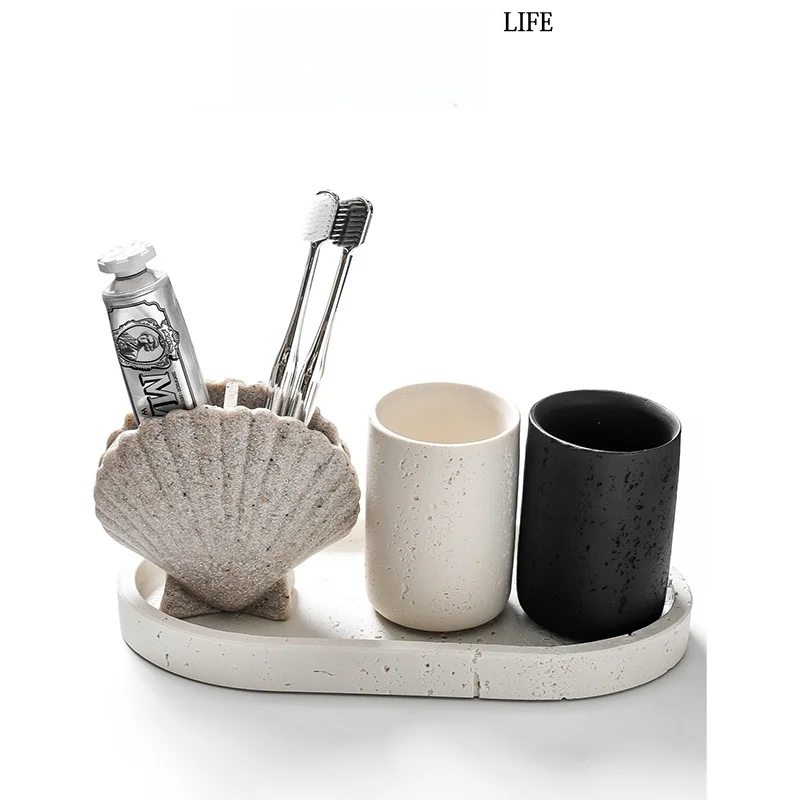 Bathroom Toothbrush Holder Set Resin Sink Cup Toothbrush Stand Simple Style Silicone Anti-Slip Base High Aesthetic Value