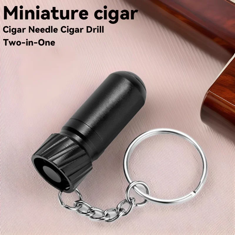 With Key Ring Clip Rubber Portable Cigar Puncher Accessories Blade Cigar Cutter Drill Hole Pocket knife for Cigar Gadgets