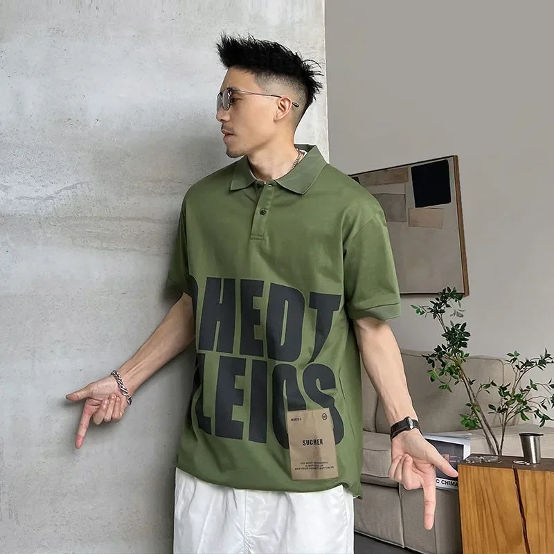 Short Sleeve Loose Simple Advanced T-Shirts Lapel Half Sleeve American Style Trend Tops Summer Men New Letter-printed POLO Shirt