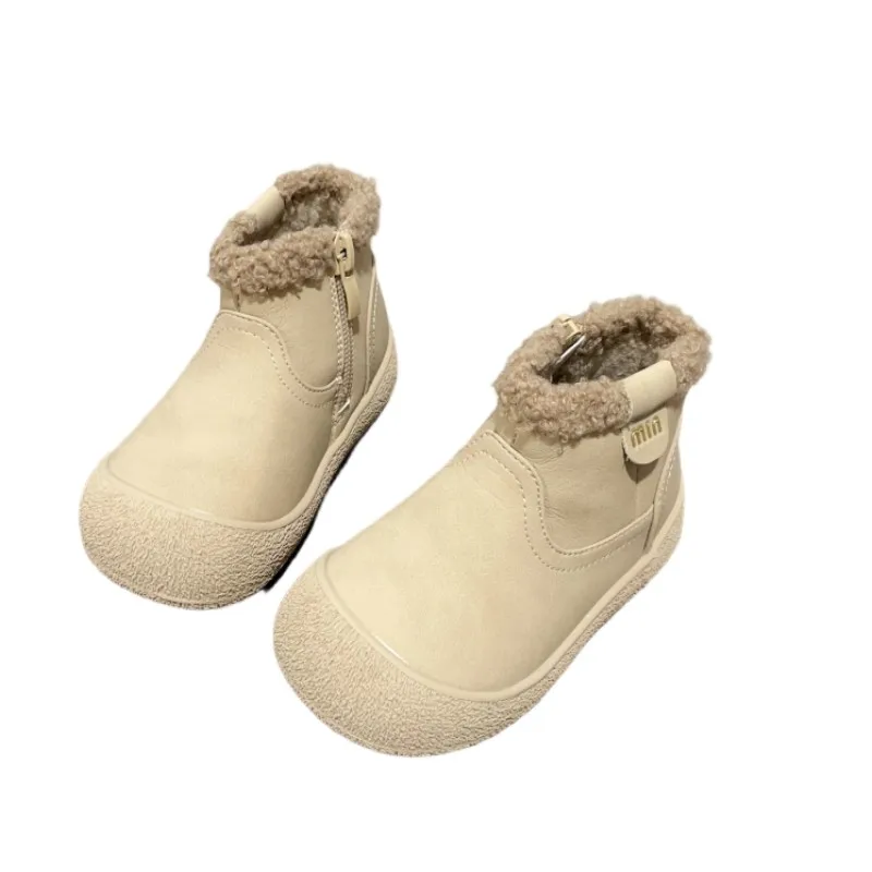 

Size 16-30 Girls' Cotton Boots 2025 Winter New Girls' Short Boots Lamb Hair Boys' Fashion Soft Sole Walking Shoes Camel Grey