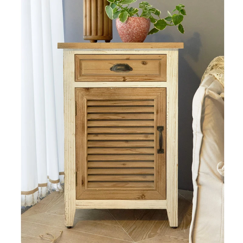 

Solid Wood Corner Cabinet Retro Nightstand In Farmhouse Style For Bedroom Or Living Room For Hotels Or Apartments