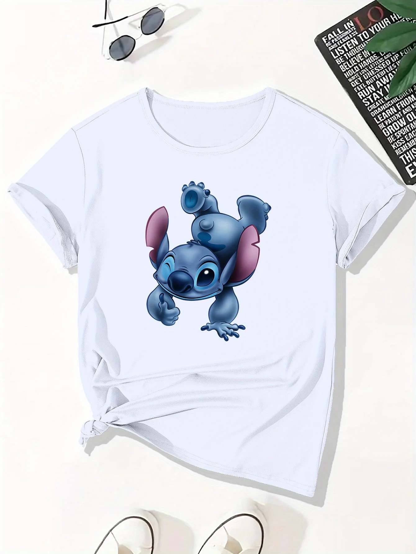 

Stitch Cartoon Graphic Printing Summer Autumn Winter Cotton Men's and Women's T-shirts Short Sleeves Luxury Outdoor Sports Brand