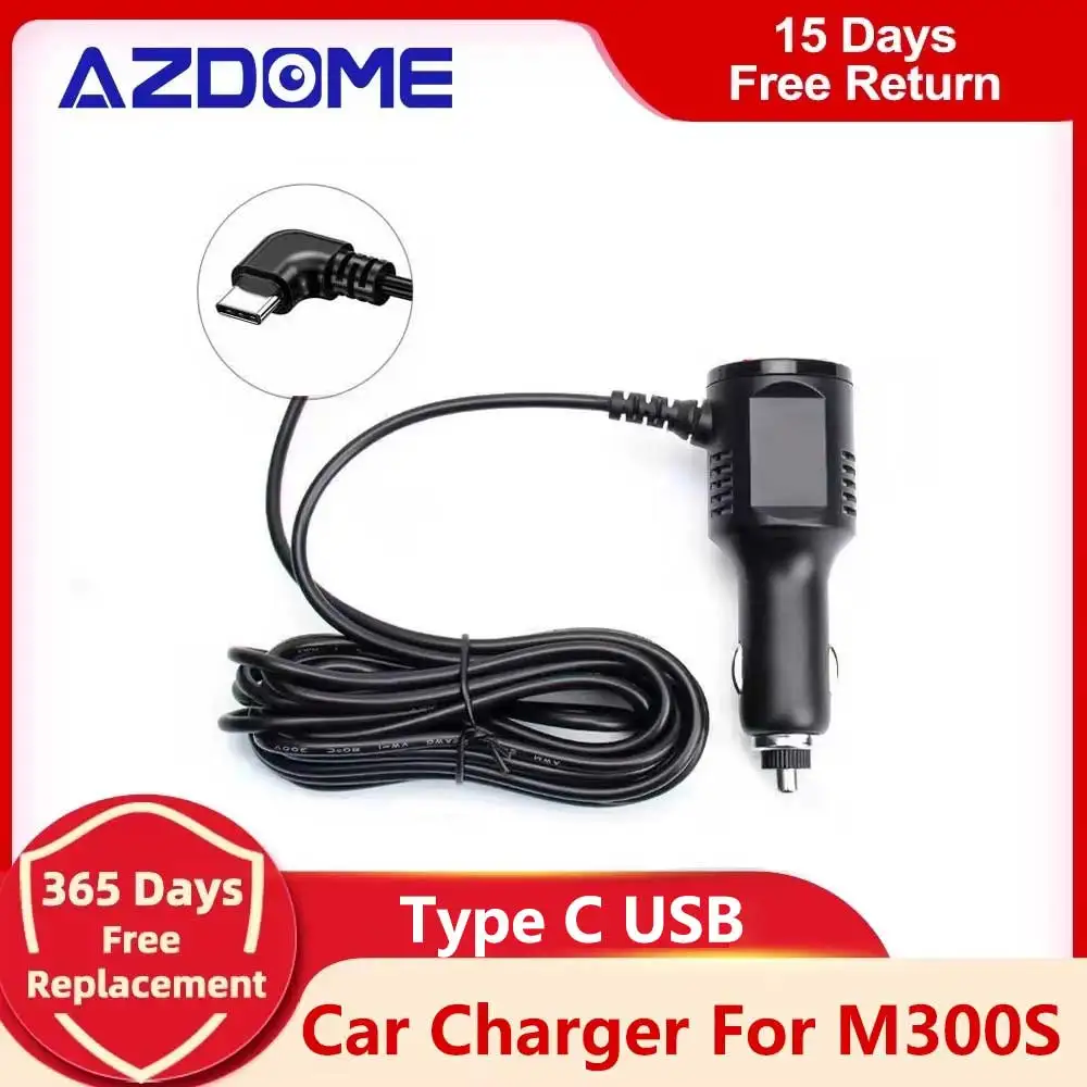 Type C USB Ports Car Charger 3.5meter 5V 2A for AZDOME M300S M580 M660 Car DVR Dash Camera GPS Video Recorder, Input DC 12V-24V