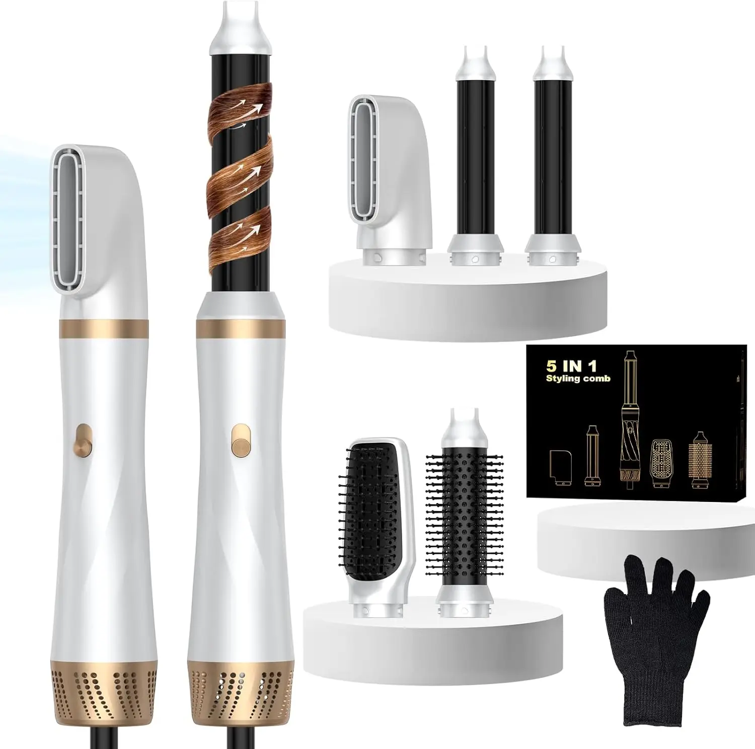 

Набор щеток для фена 5 в 1, щетка для фена с воздушной оберткой для волос, набор для волшебного стиля с отрицательными ионами