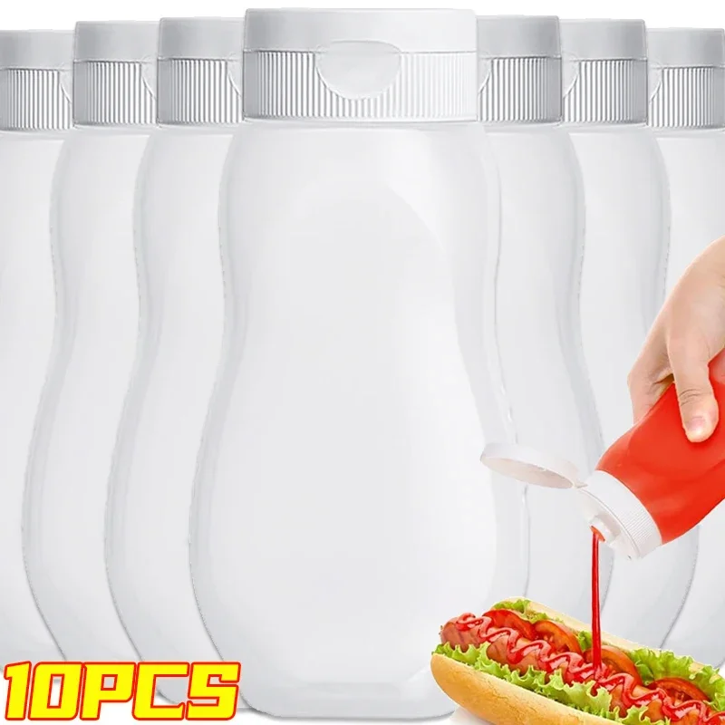 

1/10PCS Sauces Squeeze Bottles with Lids Portable Ketchup Salad Dressing Dispenser Liquid Storage Container for Kitchen Camping