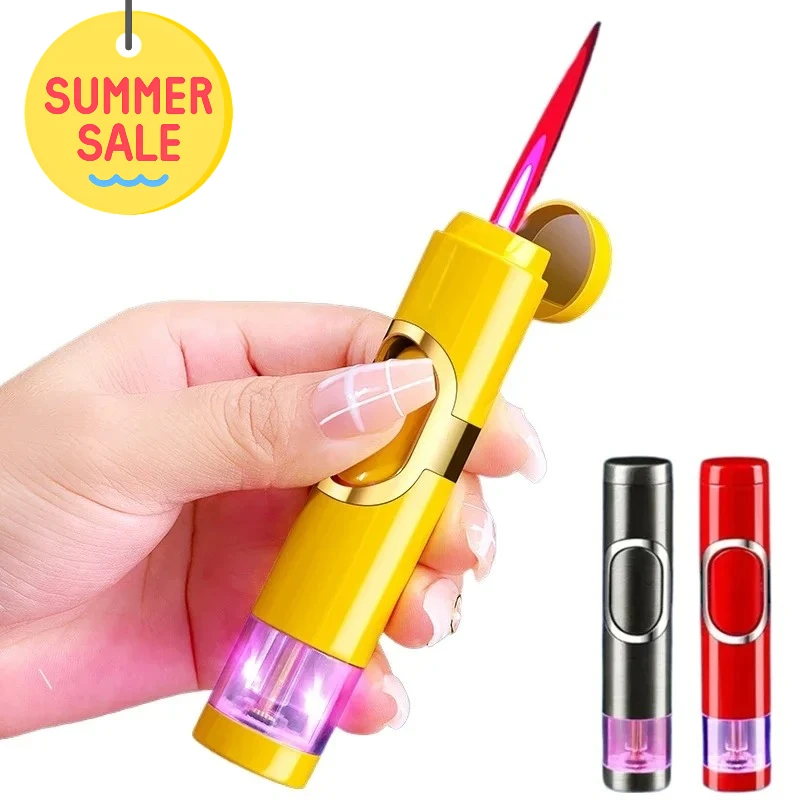 

NEW Windproof Color Light Transparent Window Lighter Metal Jet Red Flame Inflatable Lighter Smoking Accessories Men's Gift