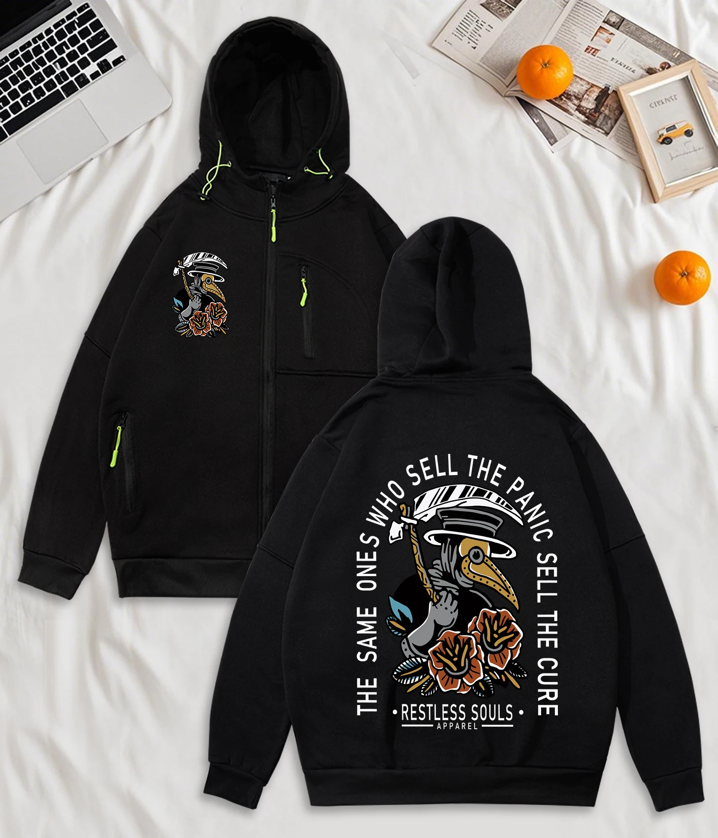 Die gleiche, die die Panik verkaufen. Print Zipper Hoody Male Fashion Sweatshirt Vintage Loose Hooded Fleece Casual Soft Sportswears