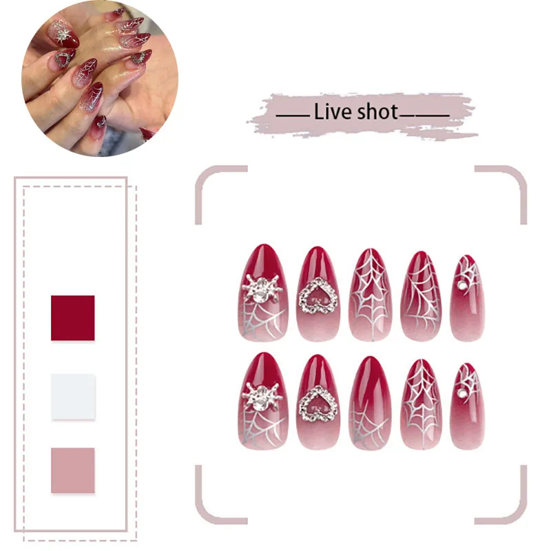 24Pcs False Nails with Almond Head Designs Cute Clown Fake Nails French Full Cover Manicure Press on Nail Tips for Girl