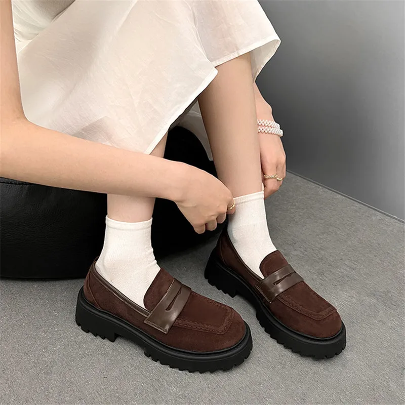 

New Spring/Autumn Sheep Suede Women Shoes Fashion Round Toe Shoes for Women High Heel Women Pumps Platform Loafers Handmade