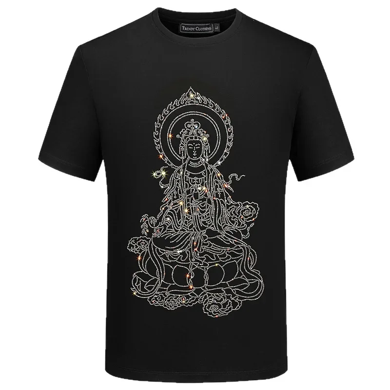 

Plus Size 6XL Buddha Diamonds T Shirts Men Fashion Streetwear O Neck Short Sleeve Slim Mercerized Cotton Tshirts Mens Clothing
