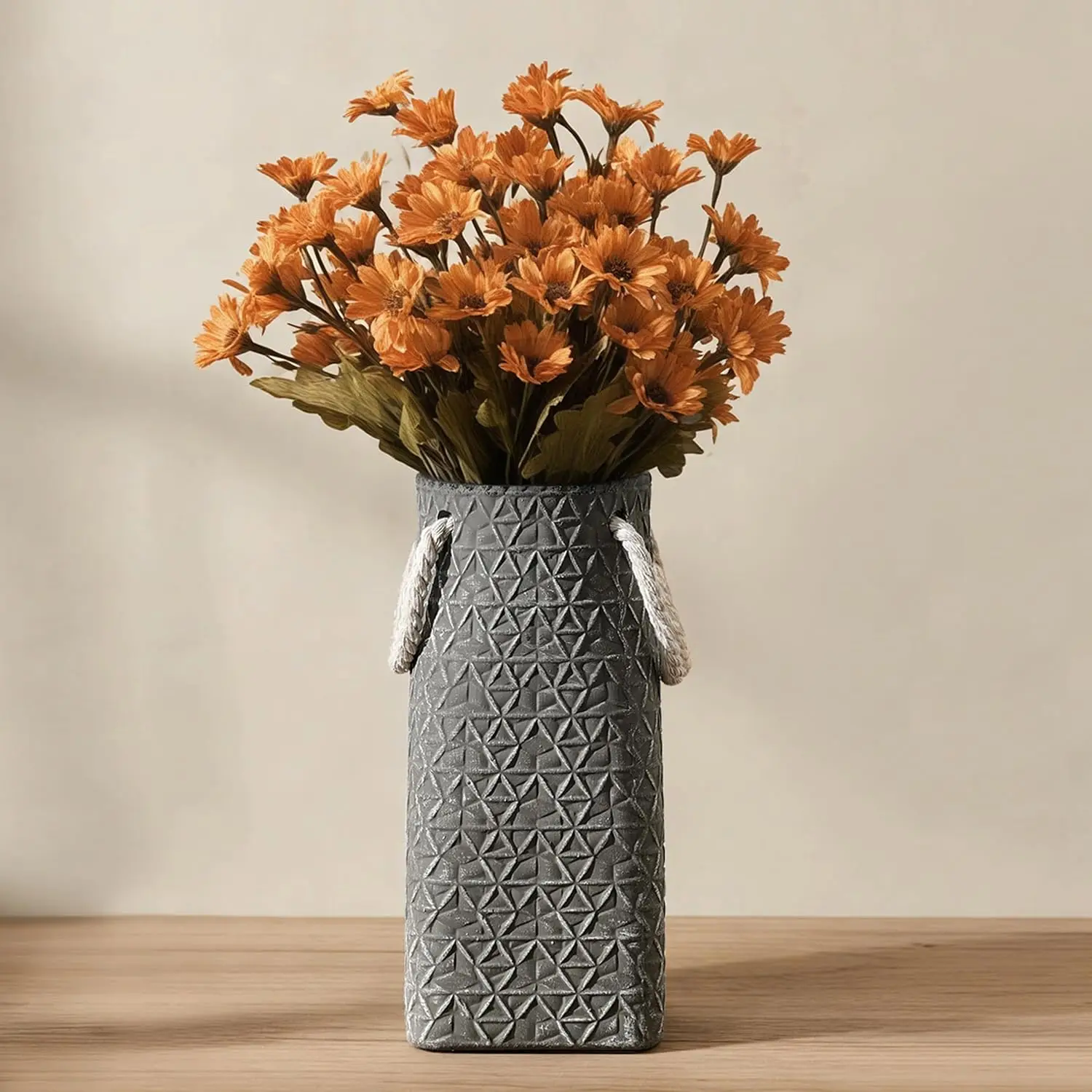 Petite Ceramic Vase 8.66in Modern Minimalist Geometric Texture, Customized