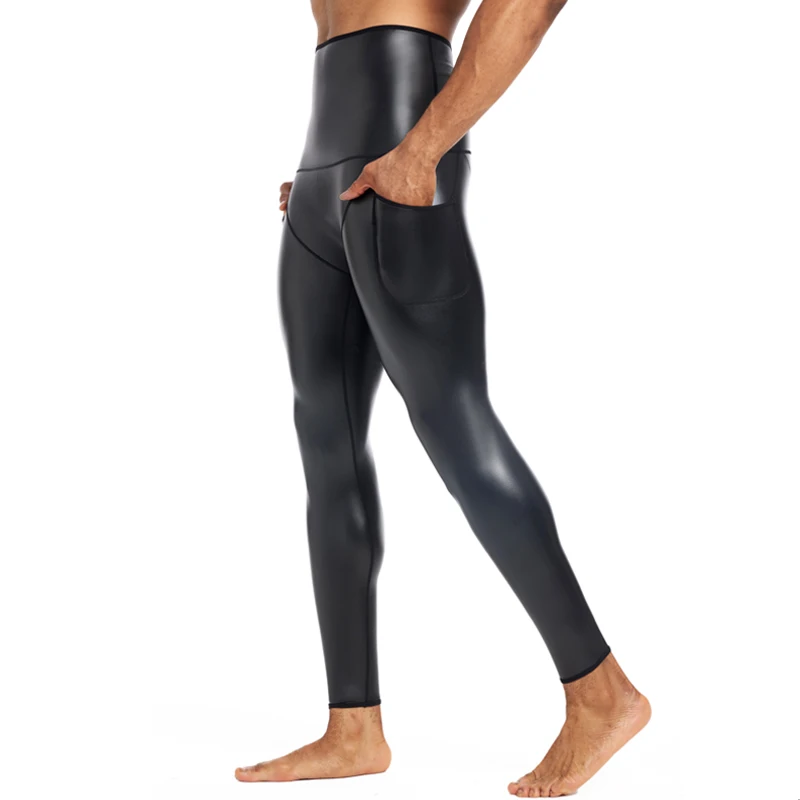 Men trend elastic shapers leather pants, glossy finish, slimming, with Pockets, motorcycle, windproof and waterproof tight pants image 3