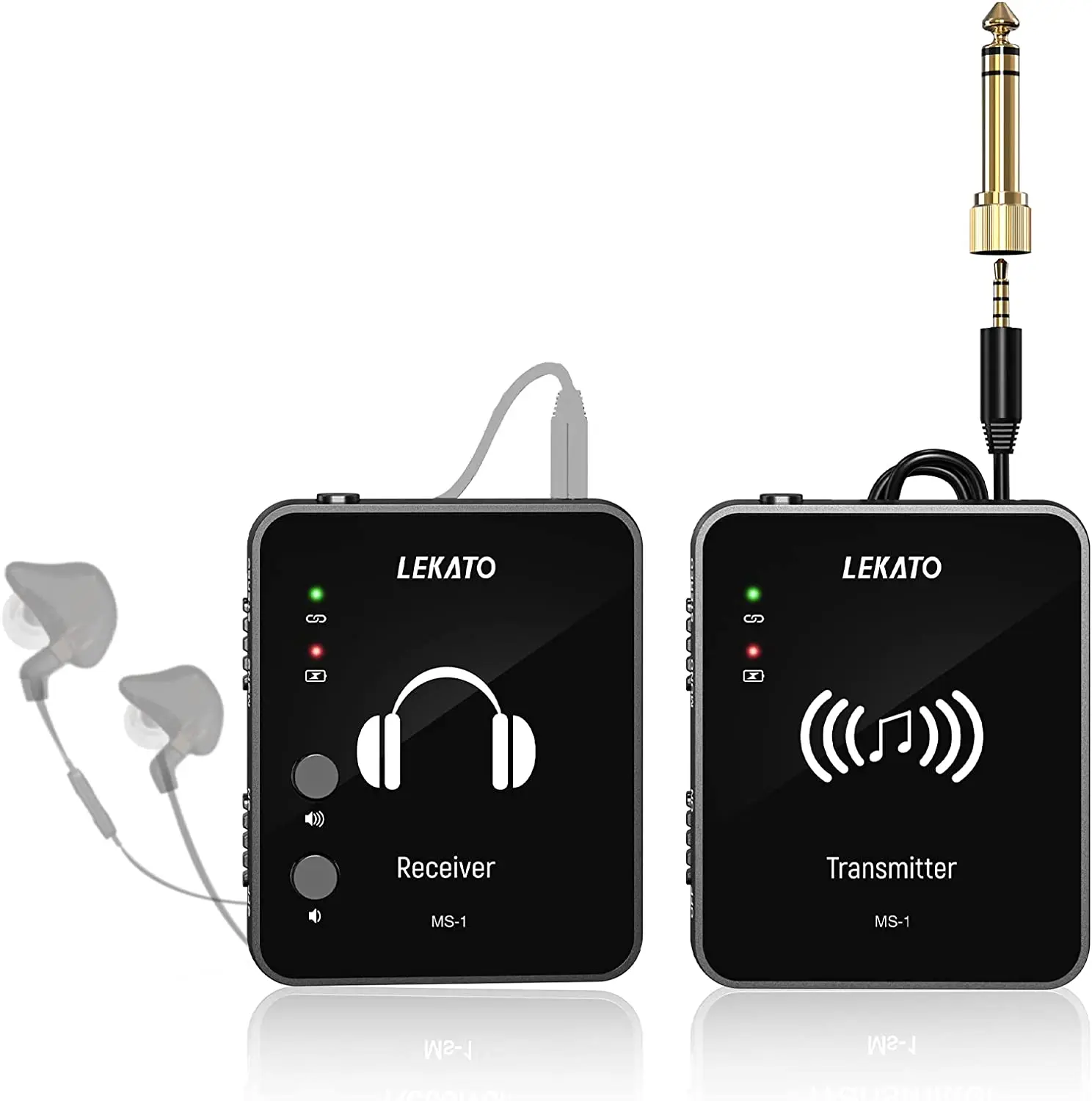 LEKATO Wireless IEM System with Transmitter Receiver Wireless in-Ear Monitor System 2.4Ghz Automatic for Studio Live (MS-1G)