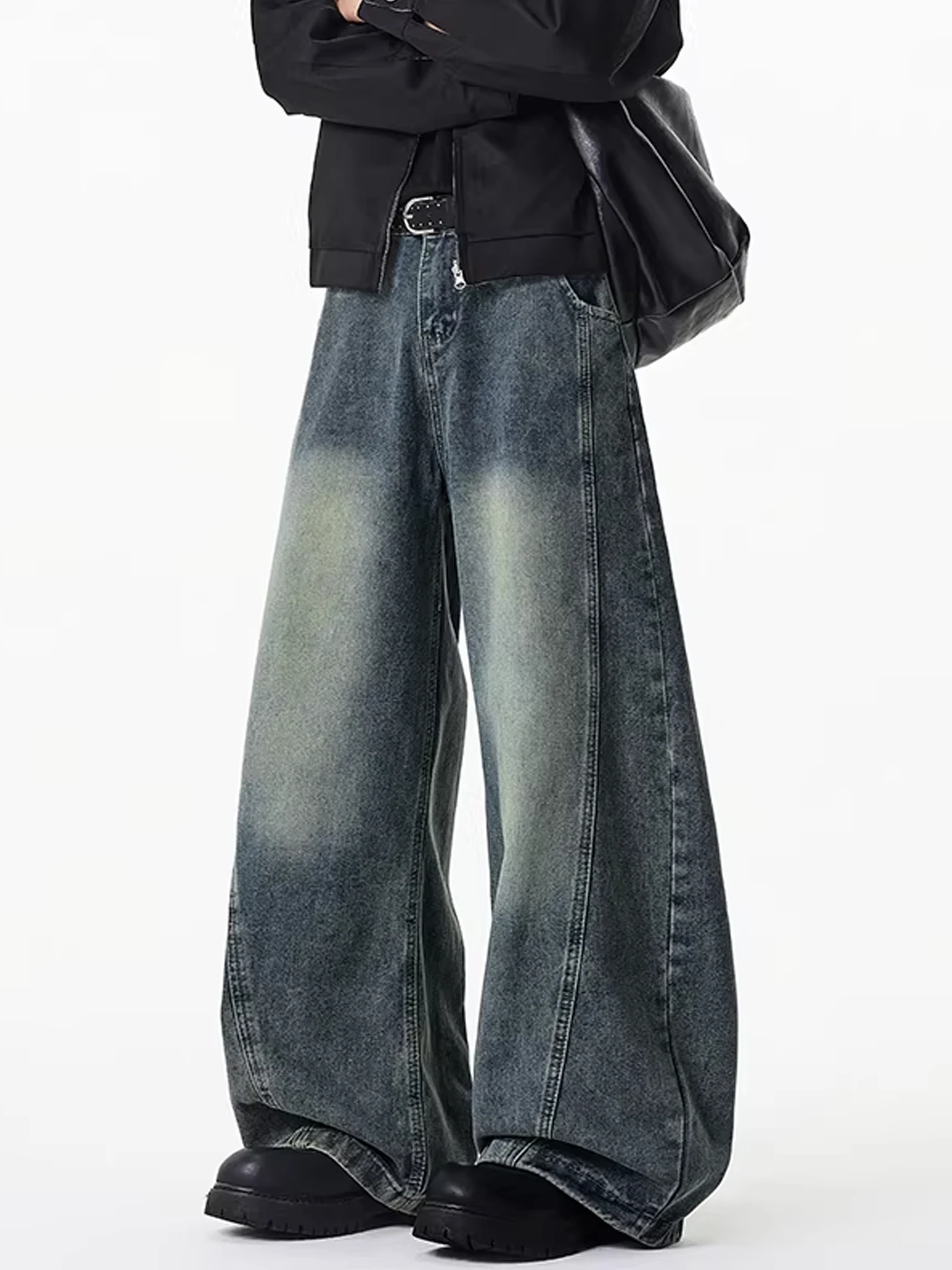 

Cleanfit Loose Straight Leg Jeans Men's Spring Season American Retro Casual Pants Wide Leg Patchwork Knife Denim