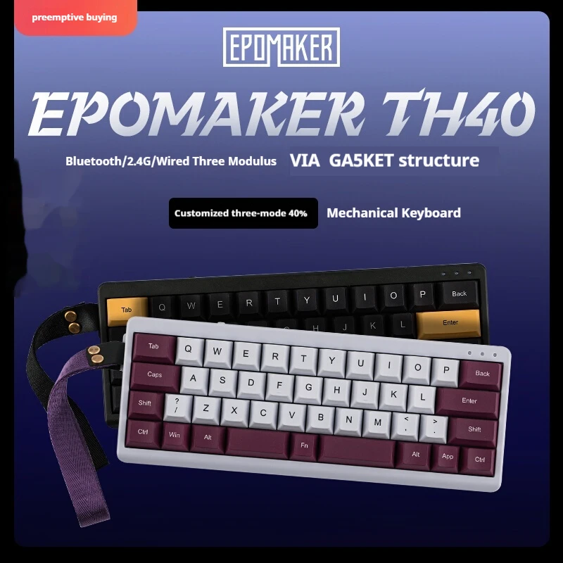 لوحة المفاتيح الميكانيكية Epomaker Th40 تخطيط 40% اتصال ثلاثي الأوضاع عبر هيكل حشية إعادة رسم المفاتيح لوحة مفاتيح الألعاب المحمولة