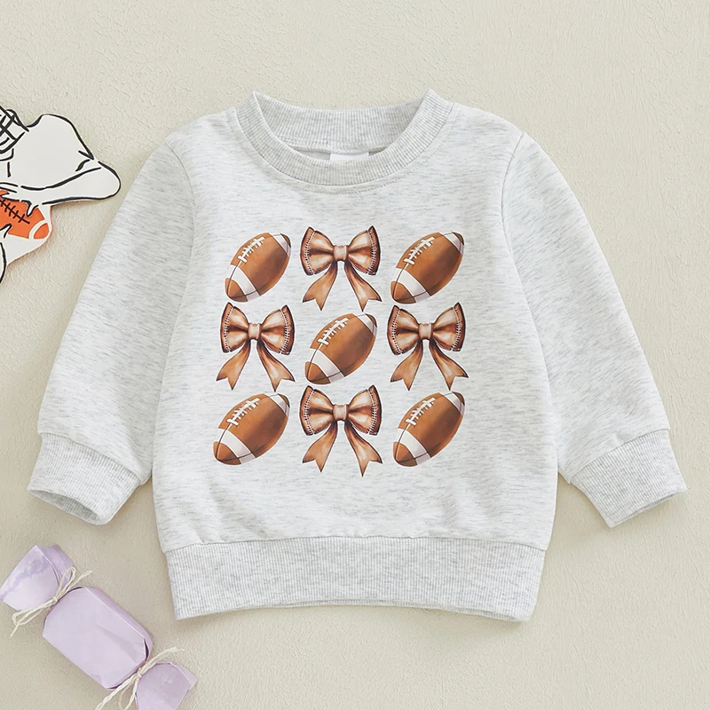 Kids Baby Girls Fall Sweatshirts Fashion Football Bow Print Long Sleeve Round Neck Pullovers Casual Tops for Newborn Infants