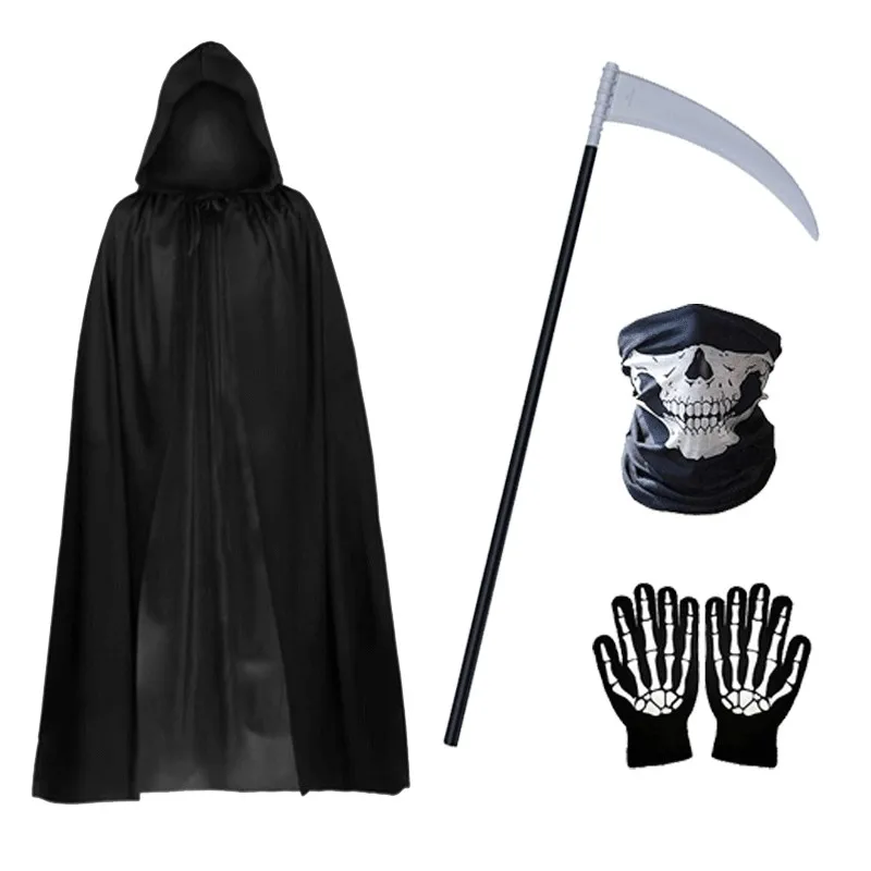 Loween الاسمية الكبار الأطفال الموت الله بلا رداء الشيطان زي المنجل الدعامة مجموعة شيطان الشيطان الزي الكبار الحجم
