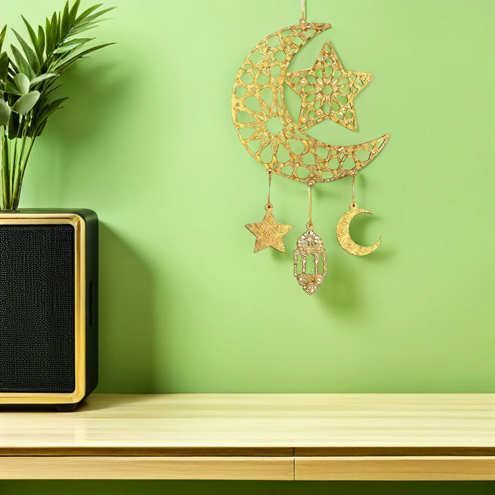 Ramadan Mubarak Hanging Decoration 36x23cm Hollow Star Moon Lanterns Ornament Eid Hanging Sign Islamic Muslim Party Supplies