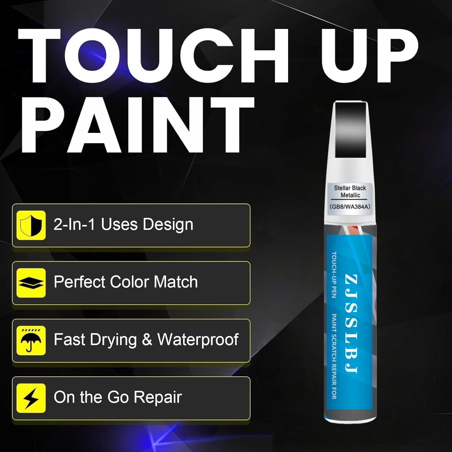 Stellar Black Metallic(GB8/WA384A) for Cadillac Touch Up Paint Pen, 2 in 1 Car Scratch Remover with Pen Tip and Brush, Precise C